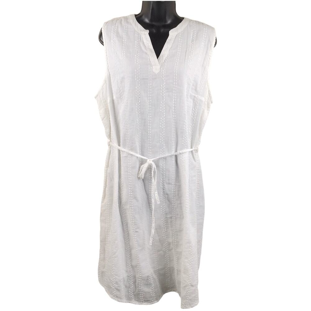 Style & Co Dress 100% Cotton Sleeveless Tie Waist Texture Dot‎ NEW Women's L